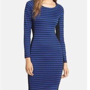 Felicity & CoCo Black & Royal Blue stripe bodycon dress XS
